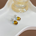 Luxury Yellow Crystal Flower Geometric Studs With Silver Needle And Blue Enamel Floral Accent Earrings view 4