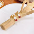 Elegant Gold Alloy Clip On Heart Pearl Red Bead Contrast Color No Piercing Women's Fashion Earrings view 2