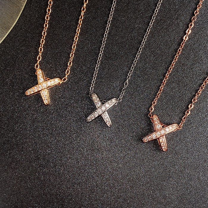 Women's Letter X Pendant Necklace, European American Student Forest Style Clavicle Chain Jewelry