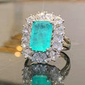 Vintage European American 8x12 Synthetic Gemstone Ring With Cotton Inclusion, Wedding Gift Jewelry view 1