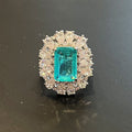 Vintage European American 8x12 Synthetic Gemstone Ring With Cotton Inclusion, Wedding Gift Jewelry view 4