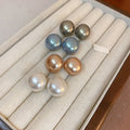 French Vintage Round Pearl Stud Earrings With Silver Pins Light Luxury Geometric Jewelry view 1