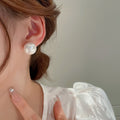 French Vintage Round Pearl Stud Earrings With Silver Pins Light Luxury Geometric Jewelry view 4