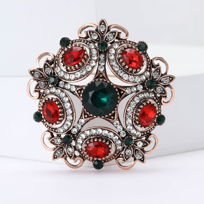 Baroque Alloy Rhinestone Floral Brooch For Sweaters And Coats