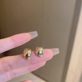 2026 Gold Plated Metal Round Geometric Stud Earrings With Silver Pins For Women Office Style view 3