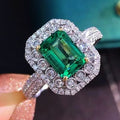 Luxury Square Emerald Engagement Ring For Women, Sparkling Zircon Statement Finger Jewelry view 2