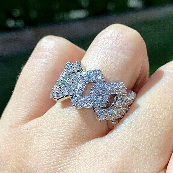 Hip Hop Twisted Hollow Women's Ring With Full Pave Zirconia Luxury Trendy Index Finger Ring