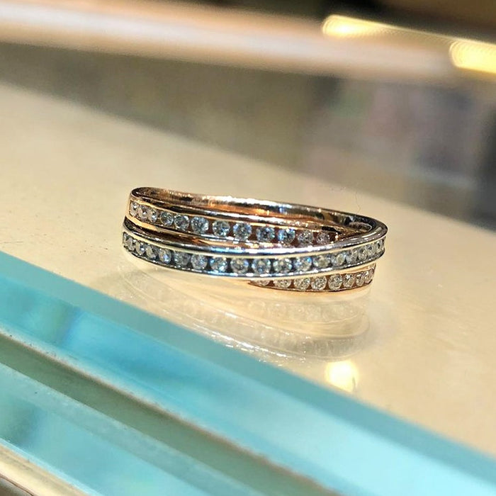 Minimalist Micro Pave Zircon Cross Ring For Women Two Tone Plated Style Fashion Finger Jewelry