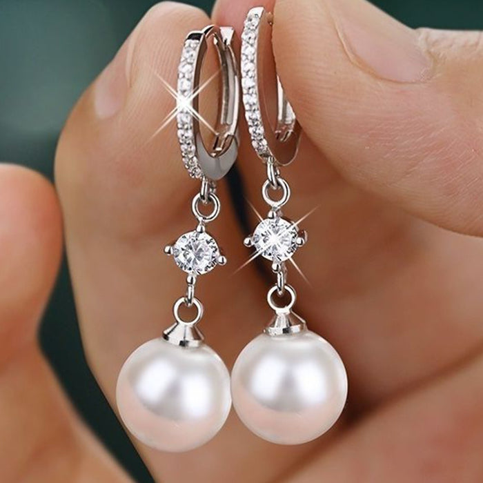 Baroque Simulated Pearl And Cubic Zirconia Drop Earrings, Elegant Fashion Women's Accessory