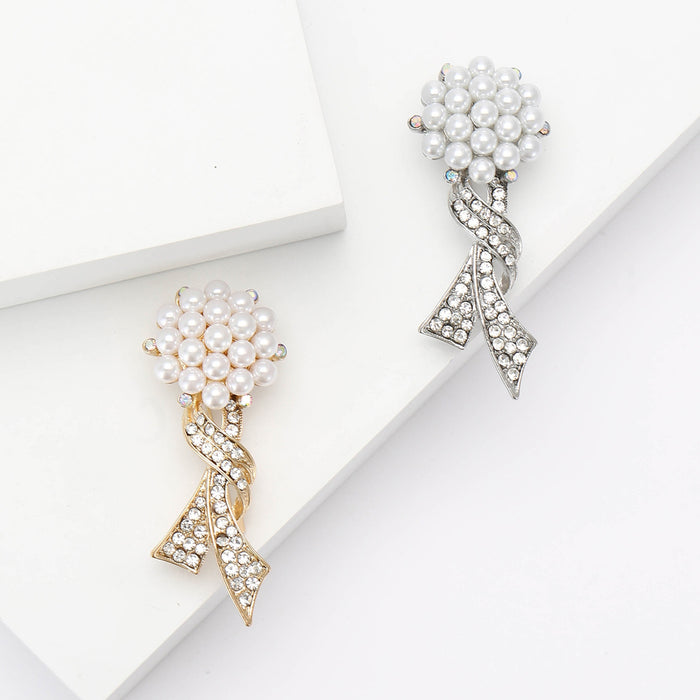 Alloy Rhinestone Pearl Bouquet Brooch Elegant Lapel Pin For Coats