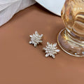 Luxury Micro Pave Zircon Snowflake Flower Studs With Silver Needle Elegant Sparkling Fashion Earrings view 3