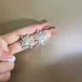 Luxury Micro Pave Zircon Snowflake Flower Studs With Silver Needle Elegant Sparkling Fashion Earrings view 2