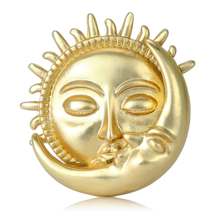 Matte Gold Alloy Sun Moon Brooch Pin For Creative Apparel Decoration