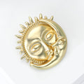 Matte Gold Alloy Sun Moon Brooch Pin For Creative Apparel Decoration view 3