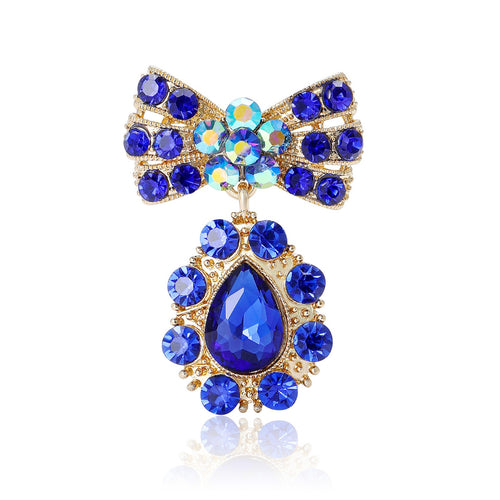Alloy Rhinestone Bow Brooch With Pendant For Women's Clothing