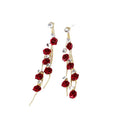 Sterling Silver Needle Red Tassel Earrings, Long Slimming Wedding Heart Pearl Stud Earring Set view 5