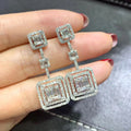 Geometric Trapezoid Square Micro Pave Zircon Long Drop Earrings, Luxury Fashion Ear Jewelry view 2