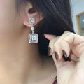 Geometric Trapezoid Square Micro Pave Zircon Long Drop Earrings, Luxury Fashion Ear Jewelry view 3