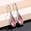 Elegant Pear Shape Pink Zircon Water Drop Long Earrings For Women Fine Fashion Jewelry view 3