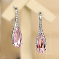 Elegant Pear Shape Pink Zircon Water Drop Long Earrings For Women Fine Fashion Jewelry view 5