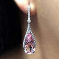 Elegant Pear Shape Pink Zircon Water Drop Long Earrings For Women Fine Fashion Jewelry view 1