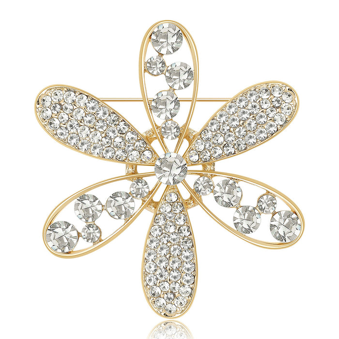 Alloy Rhinestone Flower Brooch Pin For Elegant Clothing Accessories