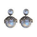 Korean Minimalist Double Sided Pearl Stud Earrings With Rhinestone Round Geometric Design view 5