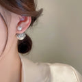 Korean Minimalist Double Sided Pearl Stud Earrings With Rhinestone Round Geometric Design view 3