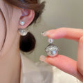 Korean Minimalist Double Sided Pearl Stud Earrings With Rhinestone Round Geometric Design view 1