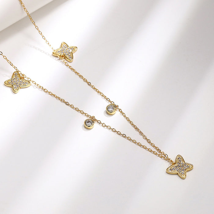 Fairy Style Butterfly Cubic Zirconia Necklace For Women Sweet Versatile Collarbone Chain