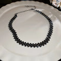 Full Rhinestone Spliced Metal Choker Necklace With Geometric Letter Pendant Trendy Fashion Collar view 2