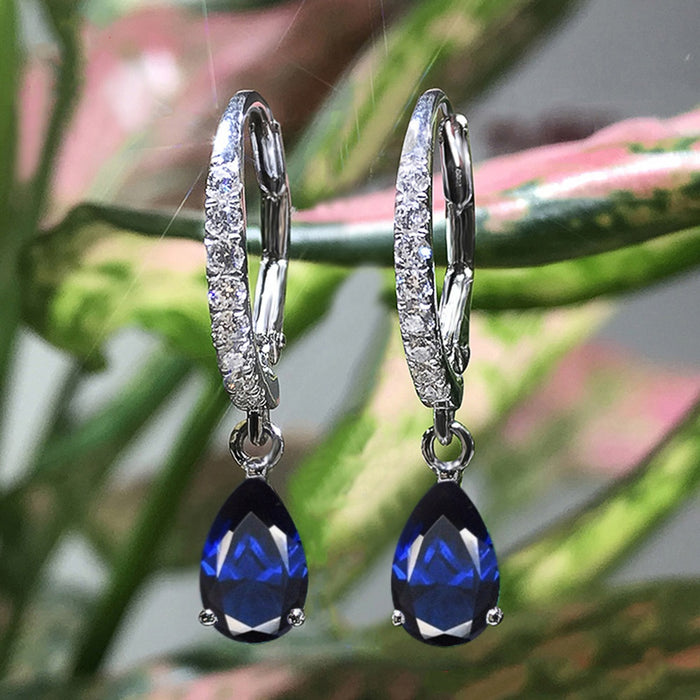 European American Pear Shape Water Drop Zircon Earrings For Women, Platinum Plated Copper Ear Jewelry
