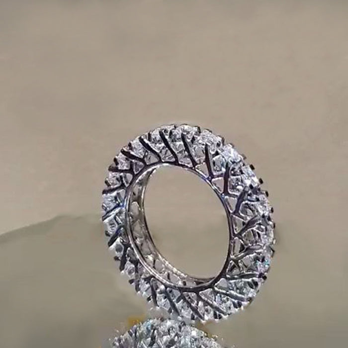 European Style Full Pave Zircon Ring Wheel Shape Eternity Band Fashion Stackable Finger Jewelry