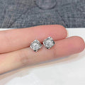 New Student Rhinestone Bauhinia Flower Stud Earrings Mini Floral Zircon Copper White Gold Plated Jewelry view 2