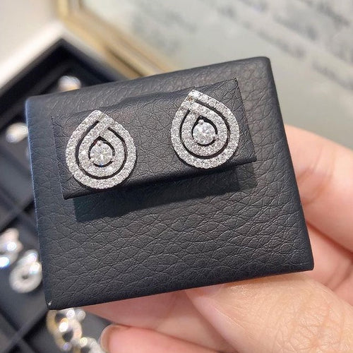 Korean Hollow Teardrop Zircon Stud Earrings For Women, Fashion OL Versatile Copper Ear Jewelry