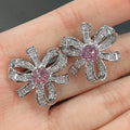 Korean Japanese Style Pink Floral Stud Earrings Light Luxury Sweet Flower Ear Jewelry view 2