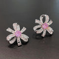 Korean Japanese Style Pink Floral Stud Earrings Light Luxury Sweet Flower Ear Jewelry view 3