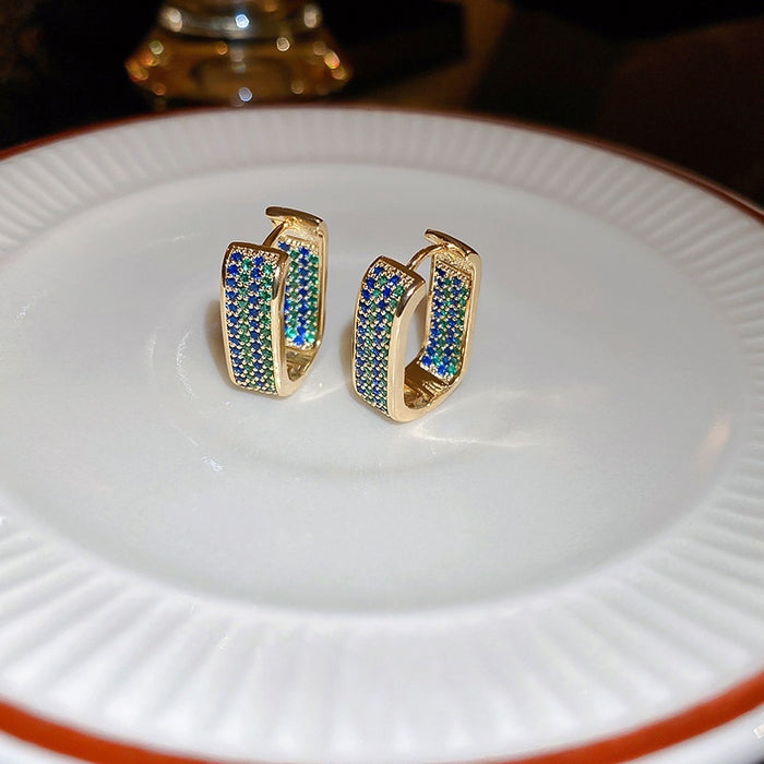 Light Luxury Zircon Geometric U Shaped Metal Hoop Earrings For Women Korean OL Fashion Ear Cuffs
