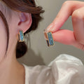 Light Luxury Zircon Geometric U Shaped Metal Hoop Earrings For Women Korean OL Fashion Ear Cuffs view 2