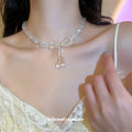Light Luxury Artificial Crystal Bow Necklace For Women, Elegant Clavicle Chain Jewelry view 1