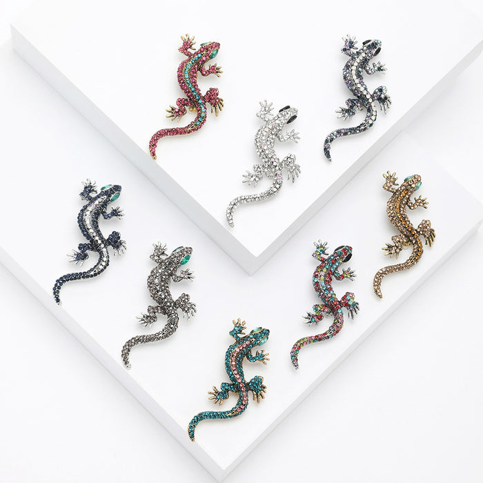 Alloy Rhinestone Gecko Brooch Pin For Trendy Animal Lapel Decoration