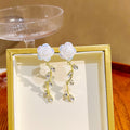 Elegant Vintage White Rose Flower Alloy Vine Tassel Crystal Leaf Long Drop Stud Women Earrings view 3