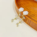Elegant Vintage White Rose Flower Alloy Vine Tassel Crystal Leaf Long Drop Stud Women Earrings view 4