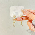 Elegant Vintage White Rose Flower Alloy Vine Tassel Crystal Leaf Long Drop Stud Women Earrings view 1