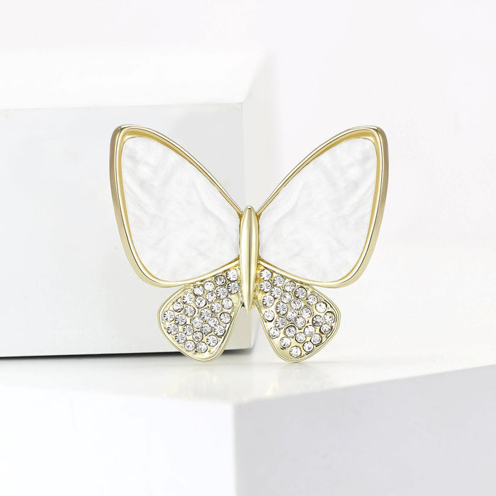 Alloy Rhinestone Shell Butterfly Brooch Pin For Suits And Coats