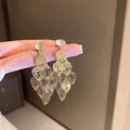 Alloy Cat Eye Stone Hollow Leaf Tassel Drop Earrings, Statement Long Western Style view 1