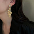 Alloy Cat Eye Stone Hollow Leaf Tassel Drop Earrings, Statement Long Western Style view 4