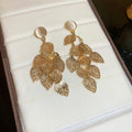 Alloy Cat Eye Stone Hollow Leaf Tassel Drop Earrings, Statement Long Western Style view 3