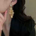 Alloy Cat Eye Stone Hollow Leaf Tassel Drop Earrings, Statement Long Western Style view 2