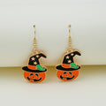 Vintage Halloween Enamel Alloy Pumpkin Ghost Witch Hat Drop Dangle Party Earrings view 2